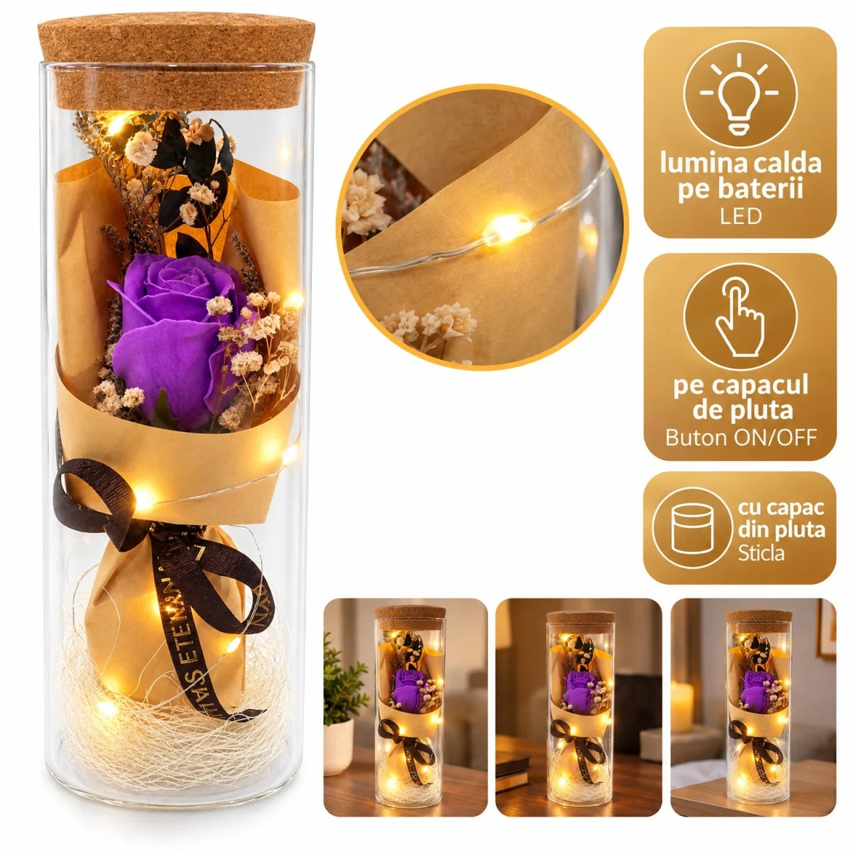 Trandafir DELUX în Sticlă TrandafirLux™